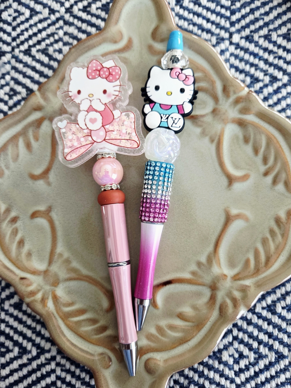 Hello Kitty Pink and Blue Rhinestone Decorative Pen Duo
